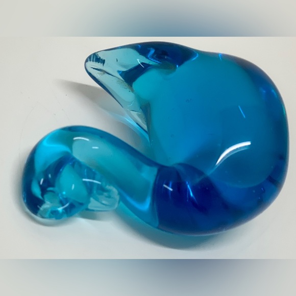 Vintage Mid Century Clear Blue Pinched Blown Glass Art Swan Murano Paperweight - Picture 12 of 14
